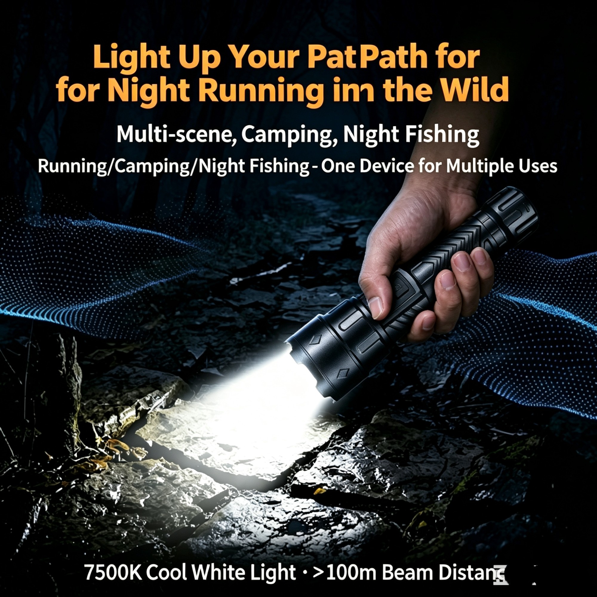 Rechargeable strong-light plastic outdoor cycling and camping flashlight